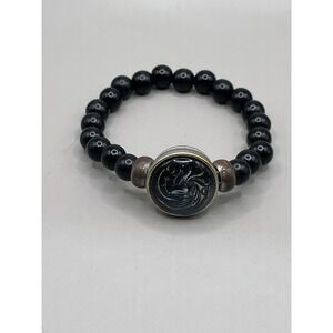 Black Bead Decorative‎ Button Snap Stretchy Bracelet